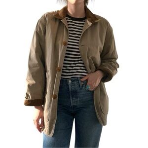 Beige Coat with Plaid Lining